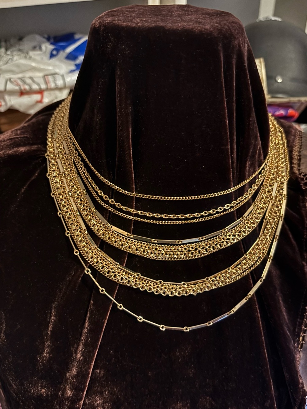 Gold Multi-Layer Chain Necklace with Bow Clasp